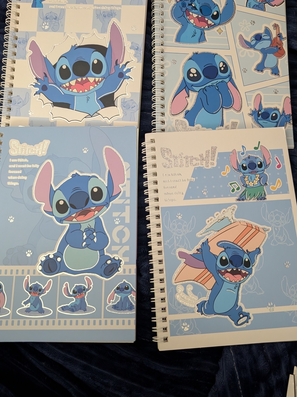 4 Stitch Spiral Notebooks - Blue Cartoon Lilo & Stitch Covers (Set) - Picture 1 of 6